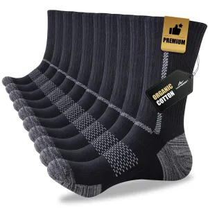 Niorasen Men's Cotton Crew Work Socks, 5 Pairs Cushioned Boot Socks, Moisture Wicking Athletic Socks for Hiking Sports Running 10-13 (Carbon Black)