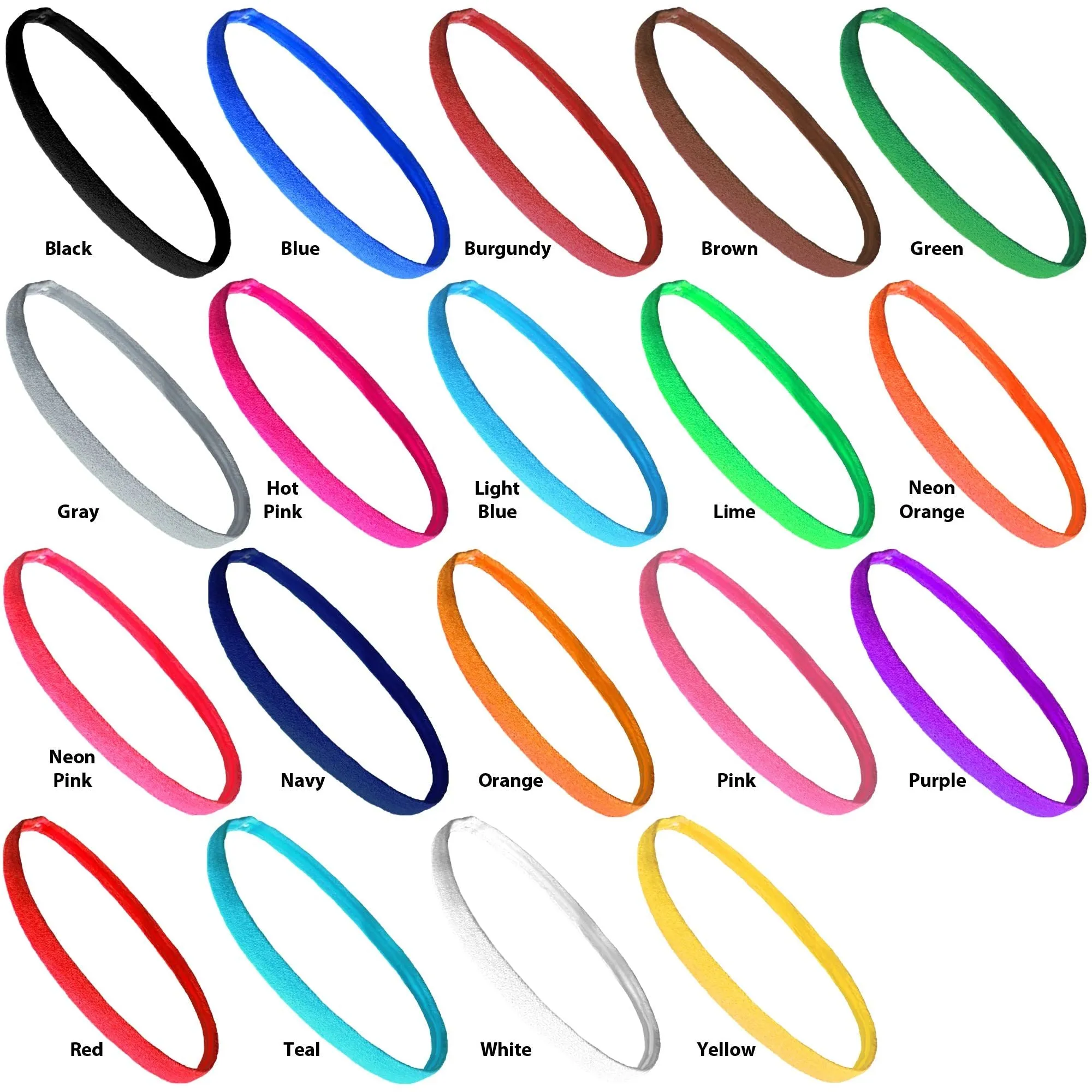 Non Slip Sports Headbands 10 Mini Elastic Head Bands Athletic You Pick Colors