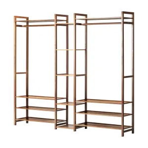 Oikiture Clothes Rack Open Wardrobe Garment Coat Hanging Rail Bamboo 13 Shelves