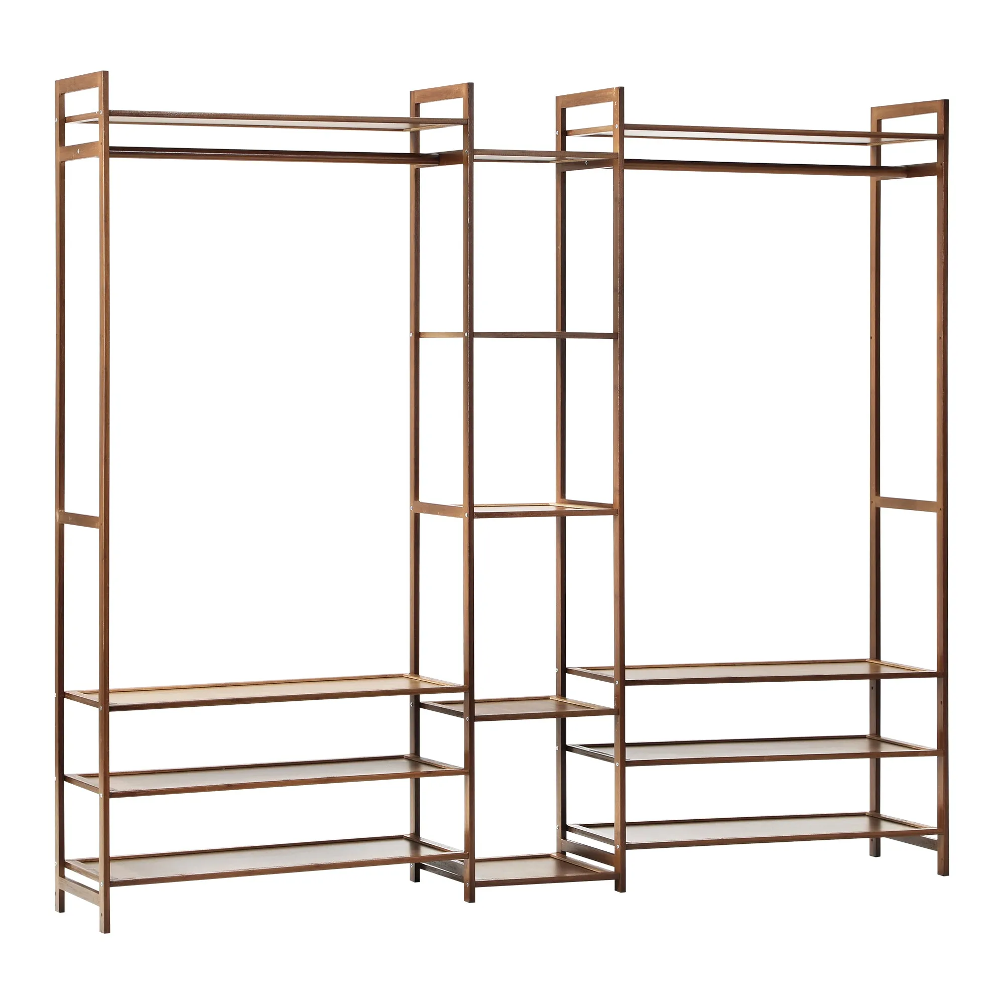 Oikiture Clothes Rack Open Wardrobe Garment Coat Hanging Rail Bamboo 13 Shelves