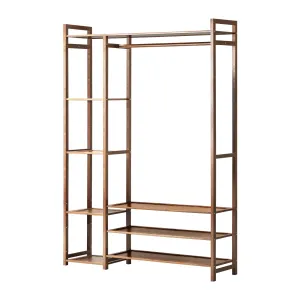 Oikiture Clothes Rack Open Wardrobe Garment Coat Hanging Rail Bamboo 8 Shelves