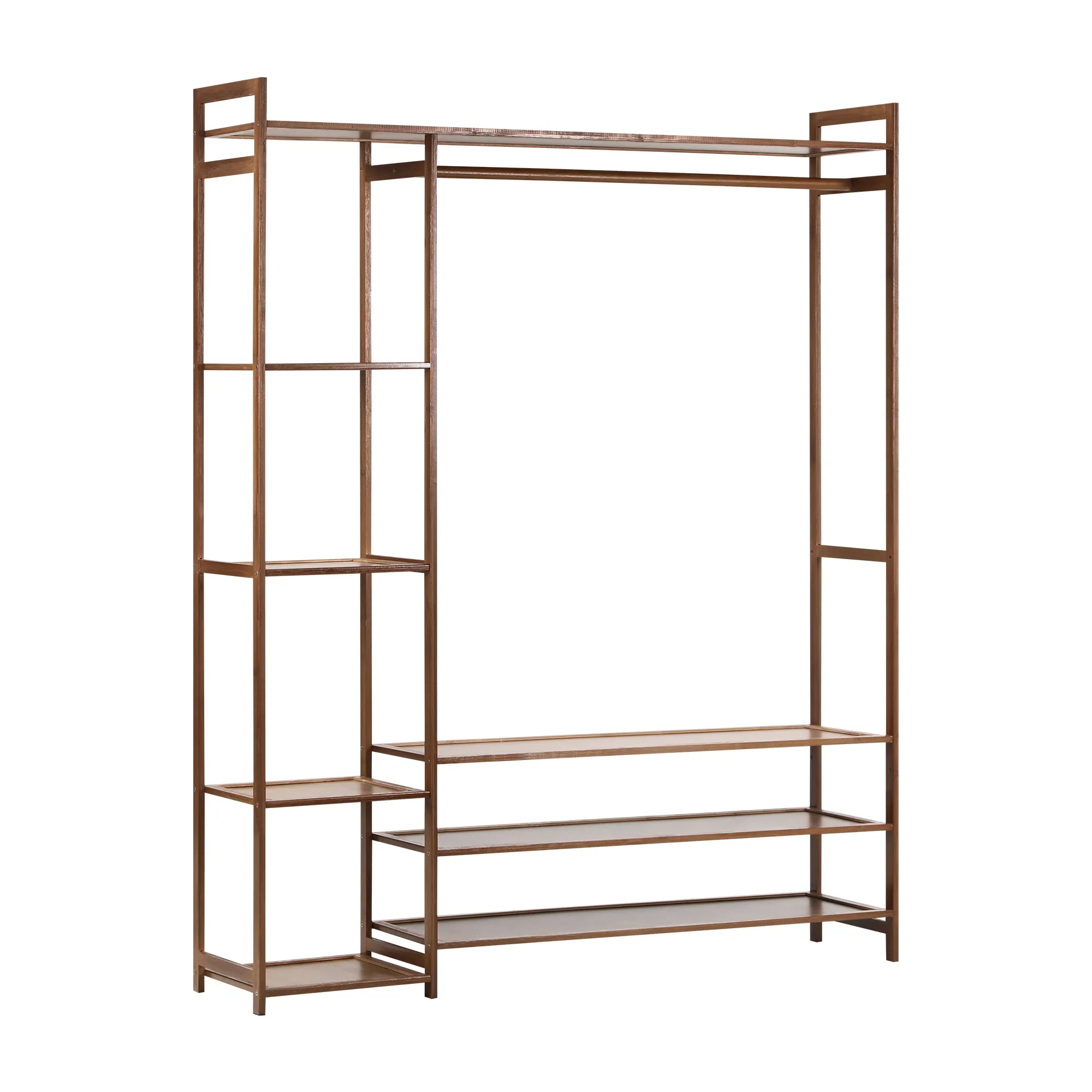 Oikiture Clothes Rack Open Wardrobe Garment Coat Hanging Rail Bamboo 8 Shelves