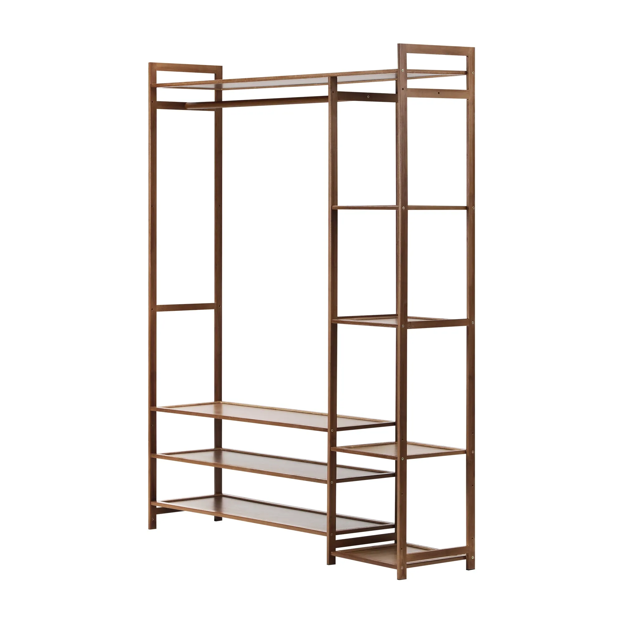 Oikiture Clothes Rack Open Wardrobe Garment Coat Hanging Rail Bamboo 8 Shelves