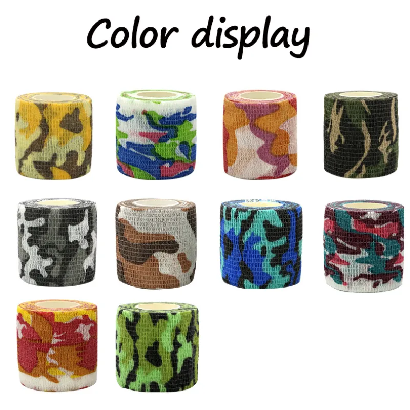 Outdoor Camo Stretch Bandage Camouflage Tape Cling Camouflage Self-adhesive Bandage Non-Slip Sweat-Absorbent Slingshot Accessories Non-Woven Tape