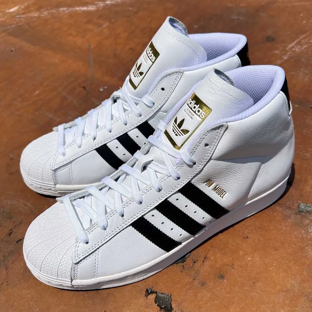 Pro Model ADV White Black Gold Adidas Skateboarding Leather Shoes