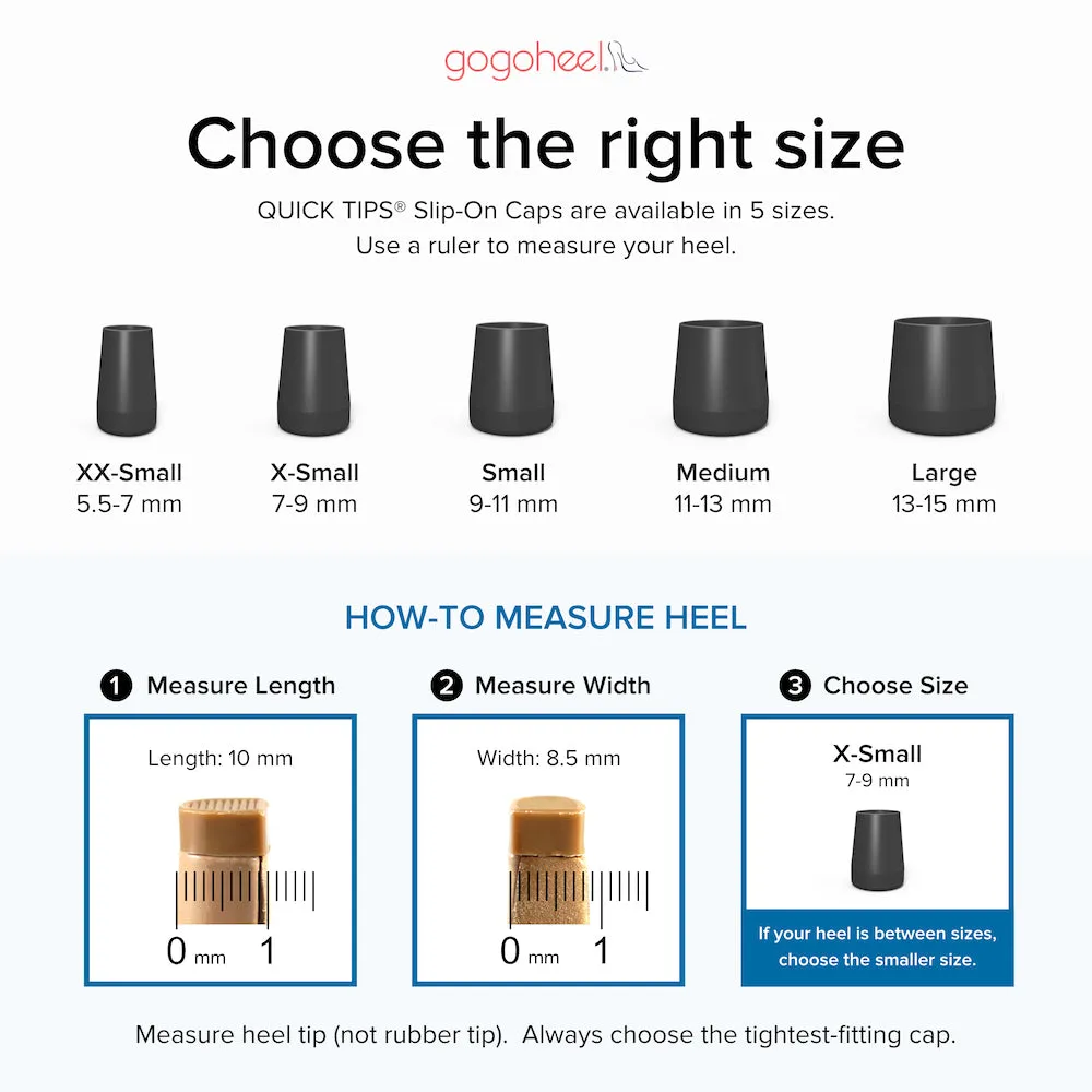 QUICK TIPS® Slip-On Heel Caps, 2 Pairs, Black or Taupe, Various Sizes