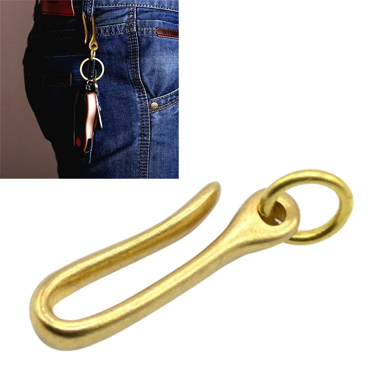 Retro Solid Brass Key Chain Key Ring Belt U Hook Wallet Chain Fish Hook, Length:6cm with Copper Rin(Brass)