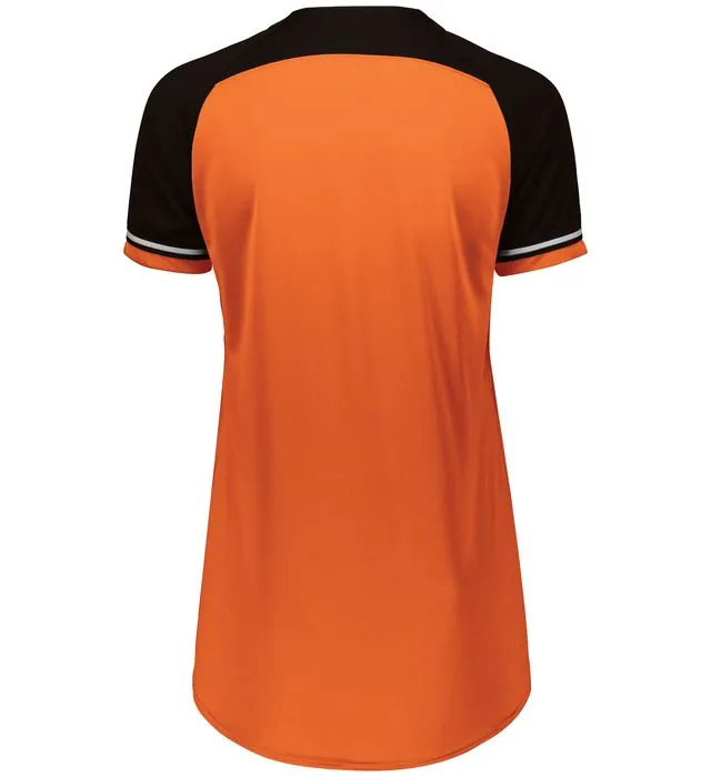 Russell Burnt Orange/Black/White Ladies Classic V-Neck Softball Jersey