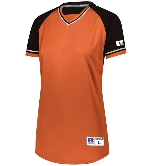 Russell Burnt Orange/Black/White Ladies Classic V-Neck Softball Jersey