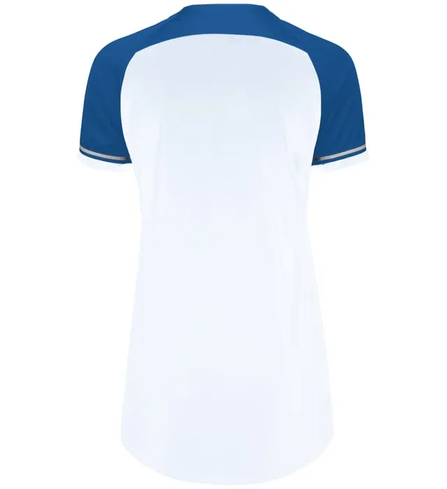 Russell White/Royal Blue/White Ladies Classic V-Neck Softball Jersey