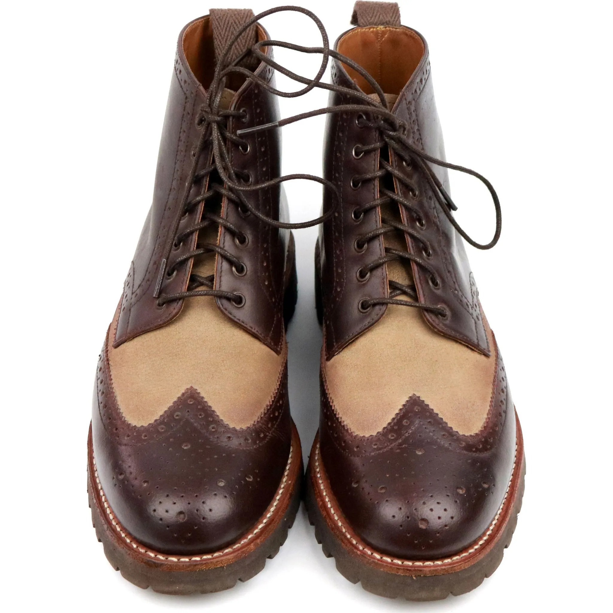 'Sharp' Brown Two Tone Leather Brogue Boots UK 6 G