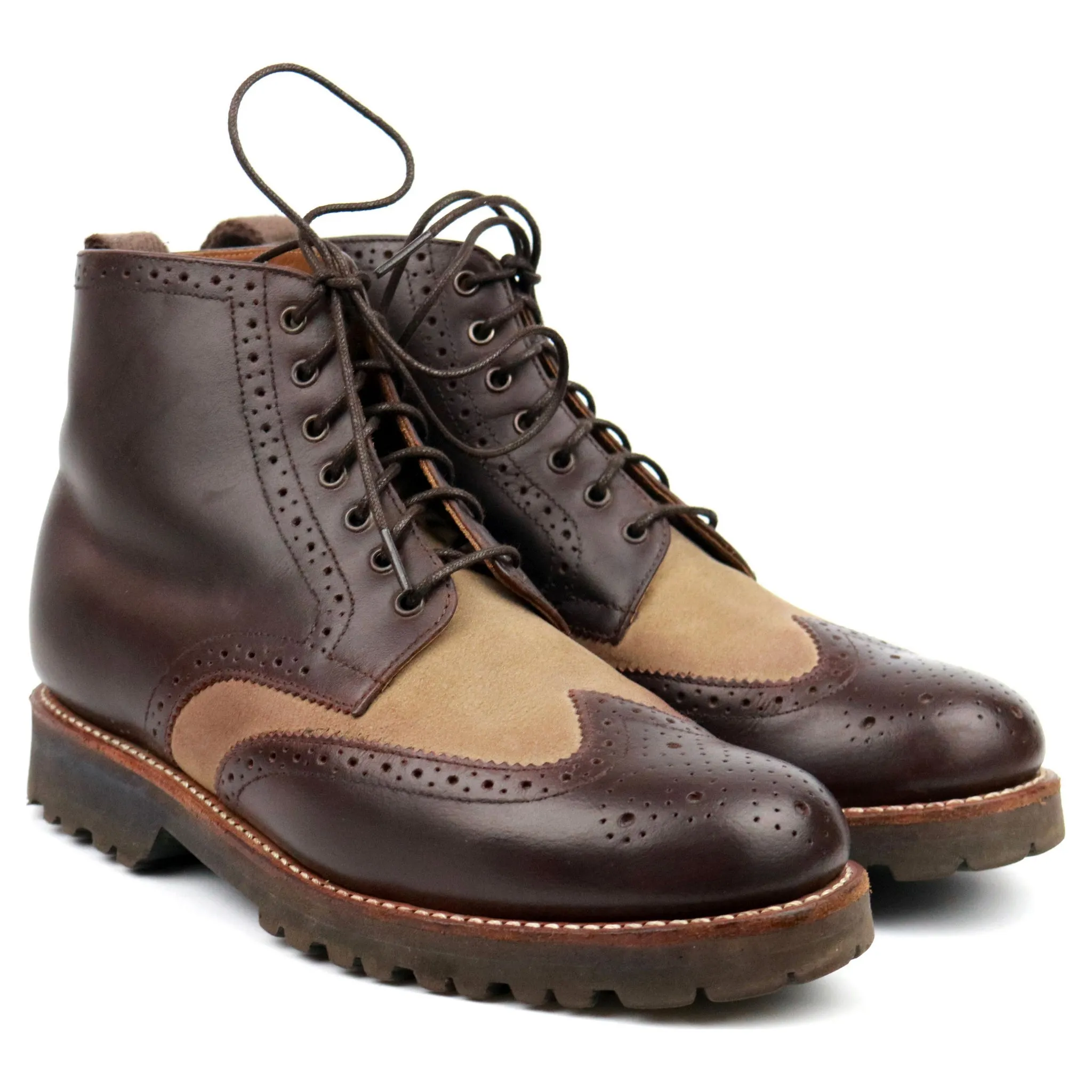 'Sharp' Brown Two Tone Leather Brogue Boots UK 6 G