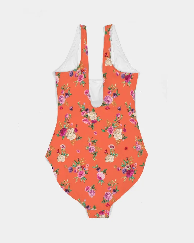 SMF Orange Floating Bouquet Feminine One-Piece Swimsuit