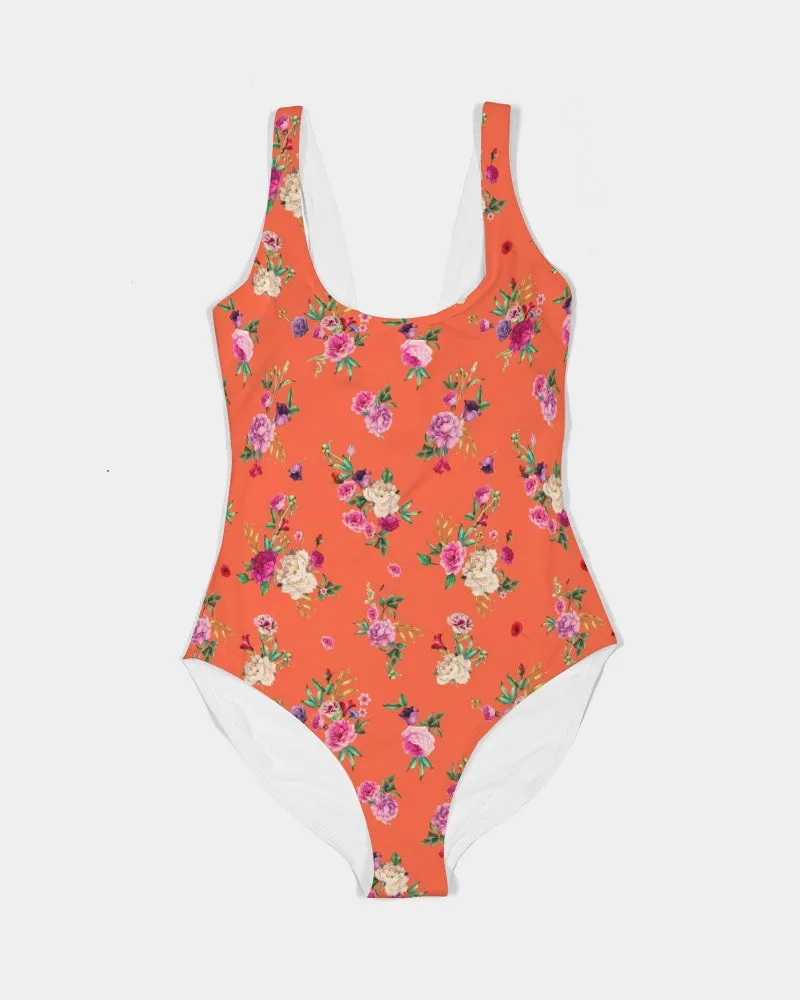 SMF Orange Floating Bouquet Feminine One-Piece Swimsuit