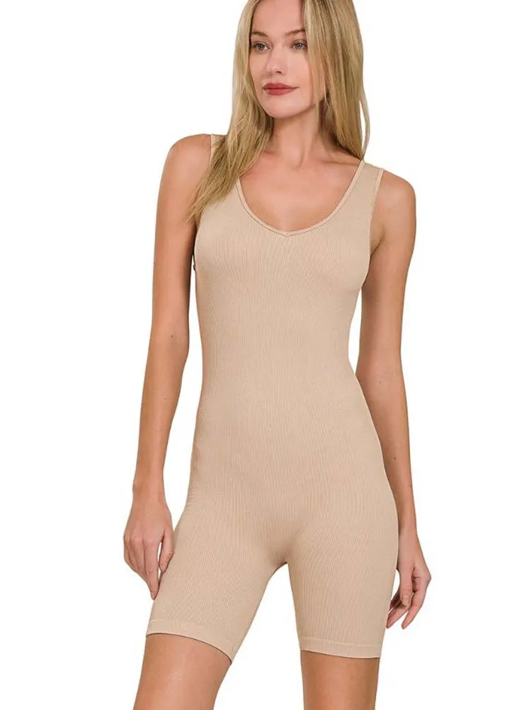 Sports Romper in Lt. Mocha by Zenana