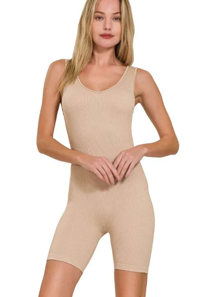 Sports Romper in Lt. Mocha by Zenana