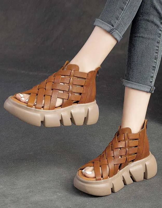 Summer Open Toe Vintage Woven Platform Sandals