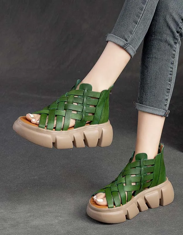 Summer Open Toe Vintage Woven Platform Sandals