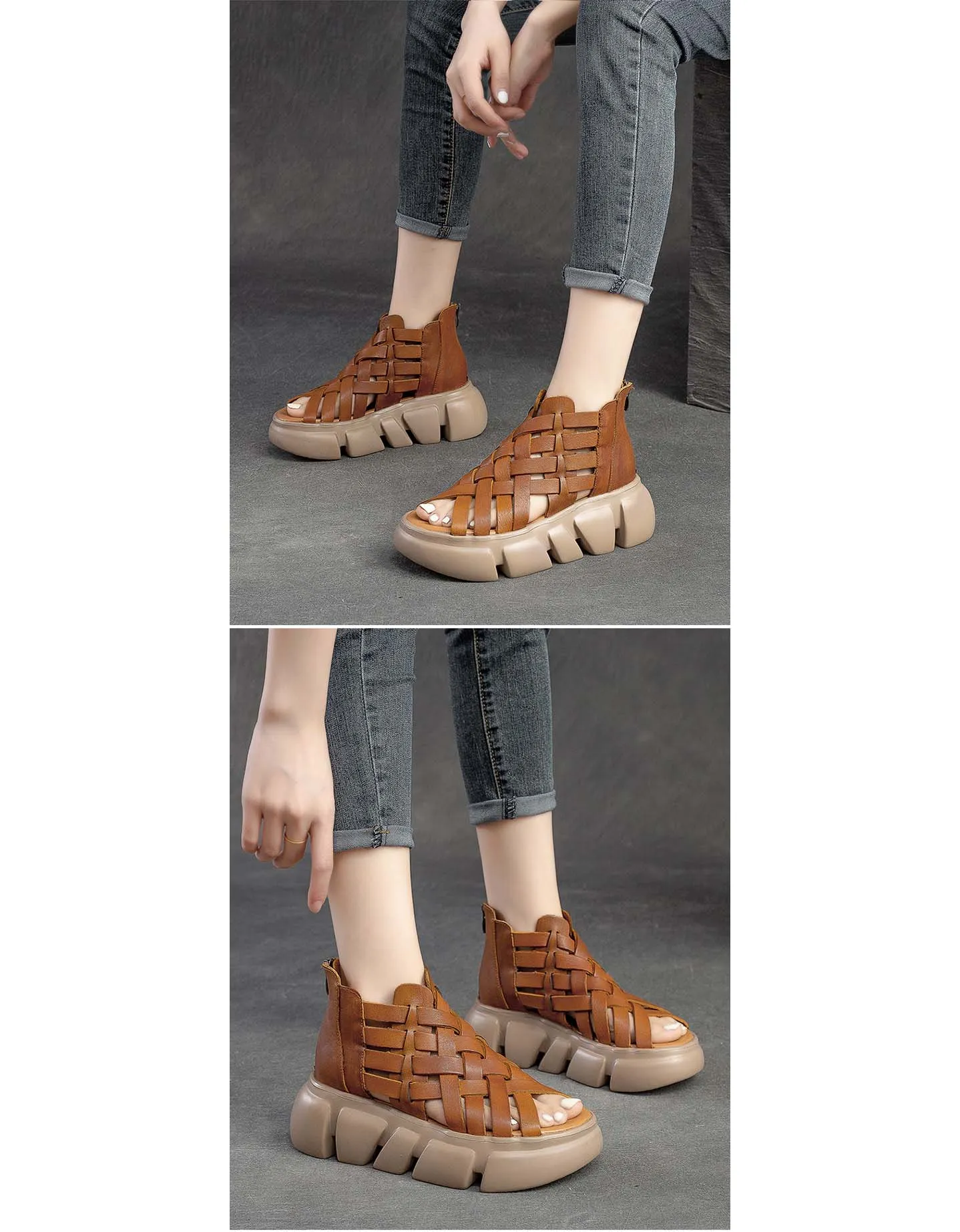 Summer Open Toe Vintage Woven Platform Sandals