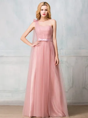 Sweetheart one-shoulder floor-length tulle long prom dress