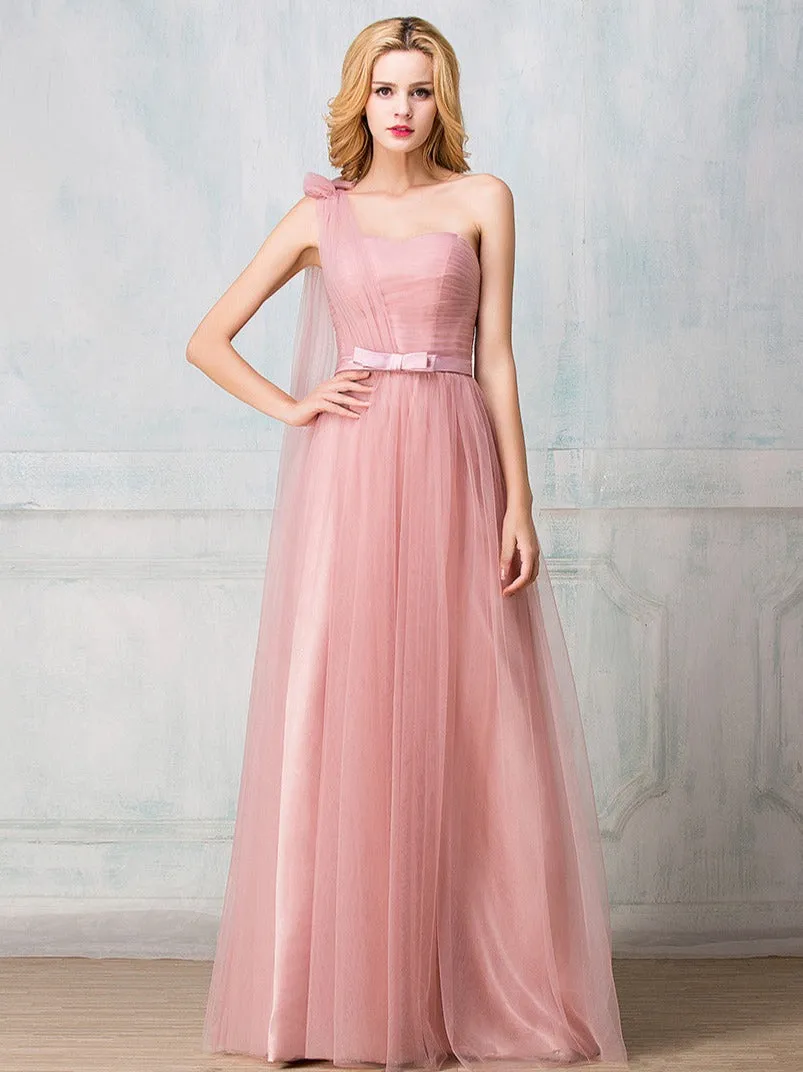 Sweetheart one-shoulder floor-length tulle long prom dress