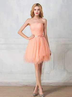 Sweetheart twisted wrinkle knee-length tulle short prom dress