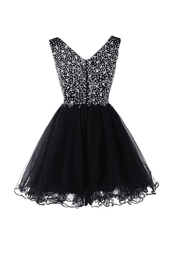 V-Neck Graduation Homecoming Dresses Beaded Tulle PG044