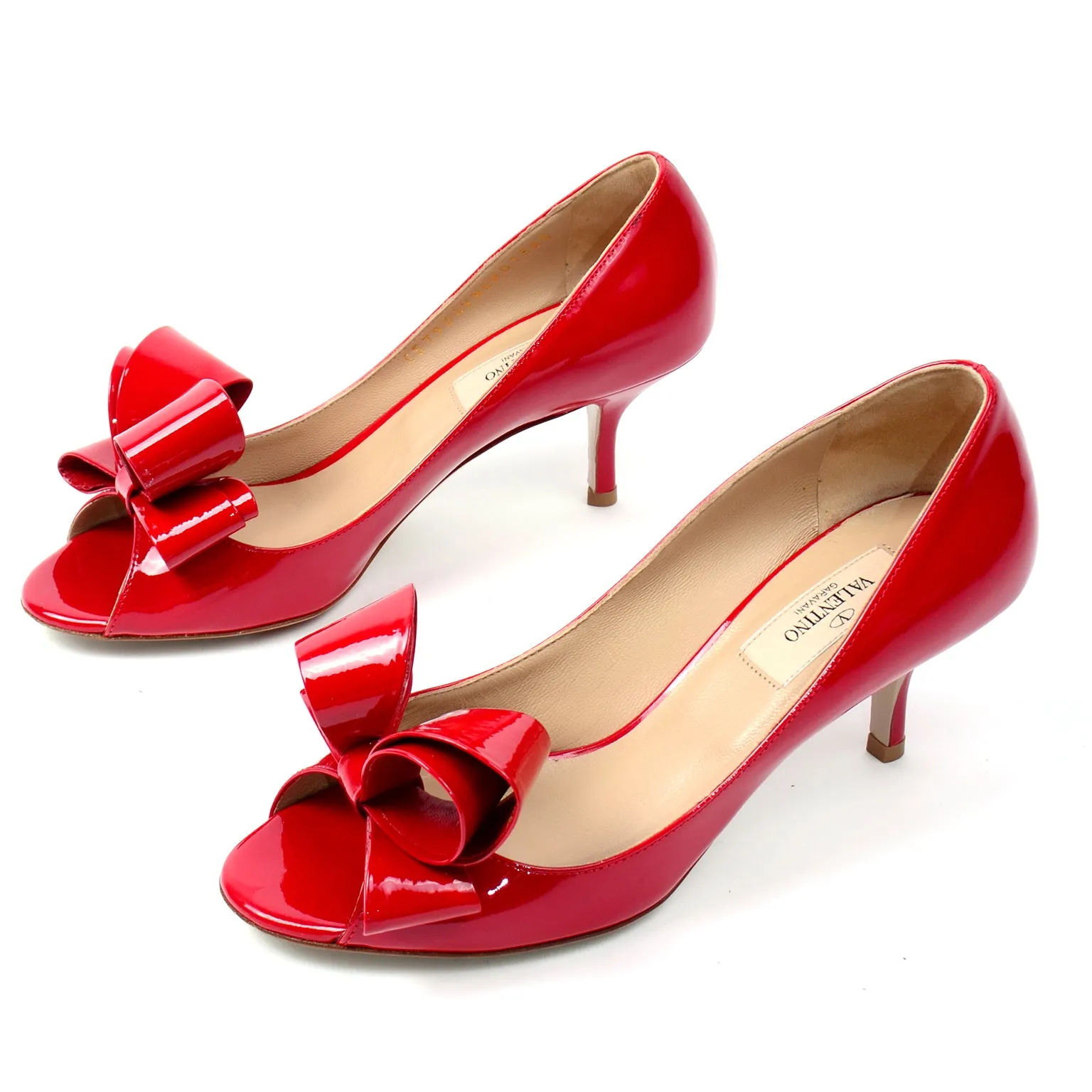 Valentino Red Patent Leather Bow Pumps Shoes W/ Heels