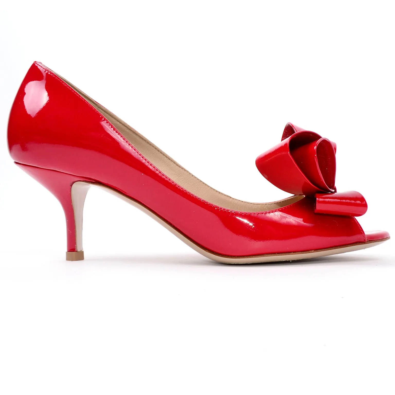 Valentino Red Patent Leather Bow Pumps Shoes W/ Heels