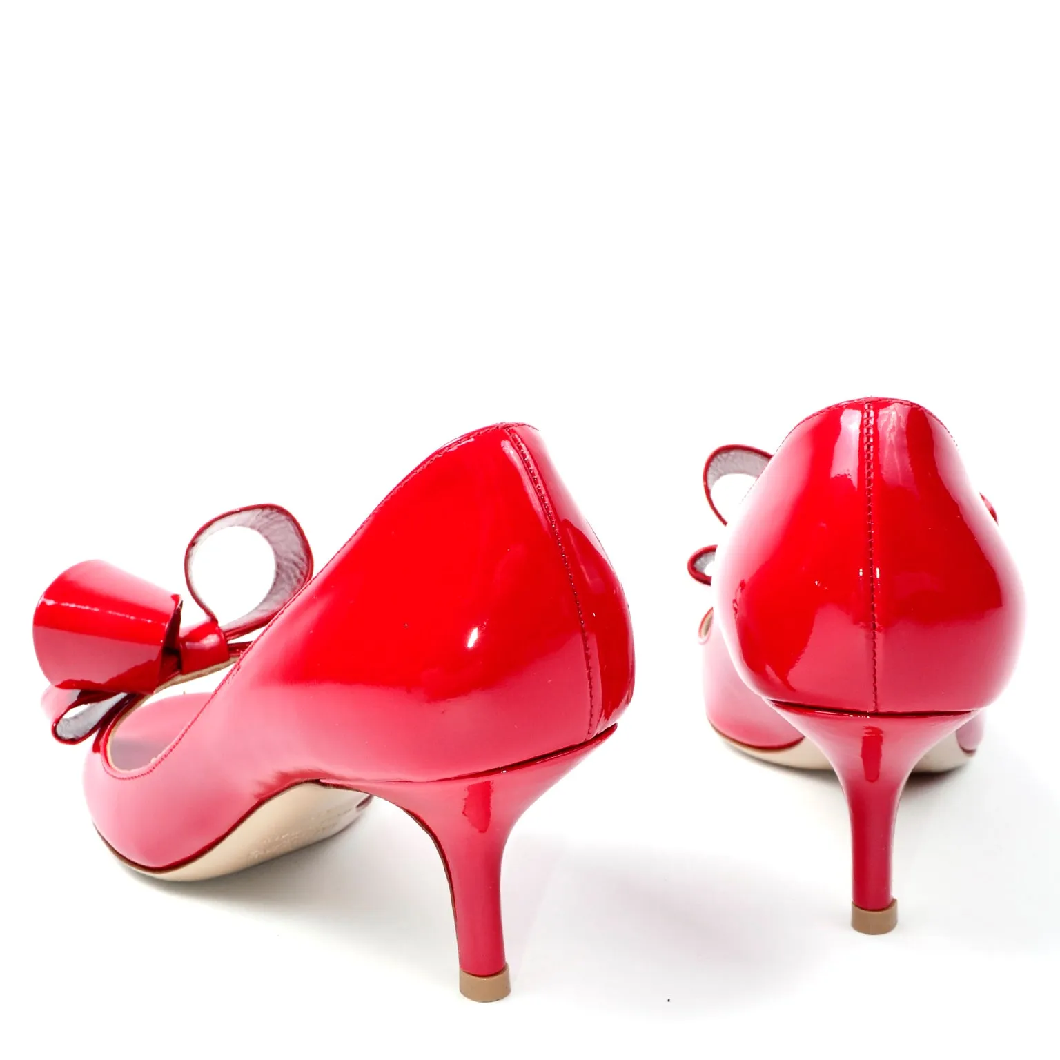 Valentino Red Patent Leather Bow Pumps Shoes W/ Heels