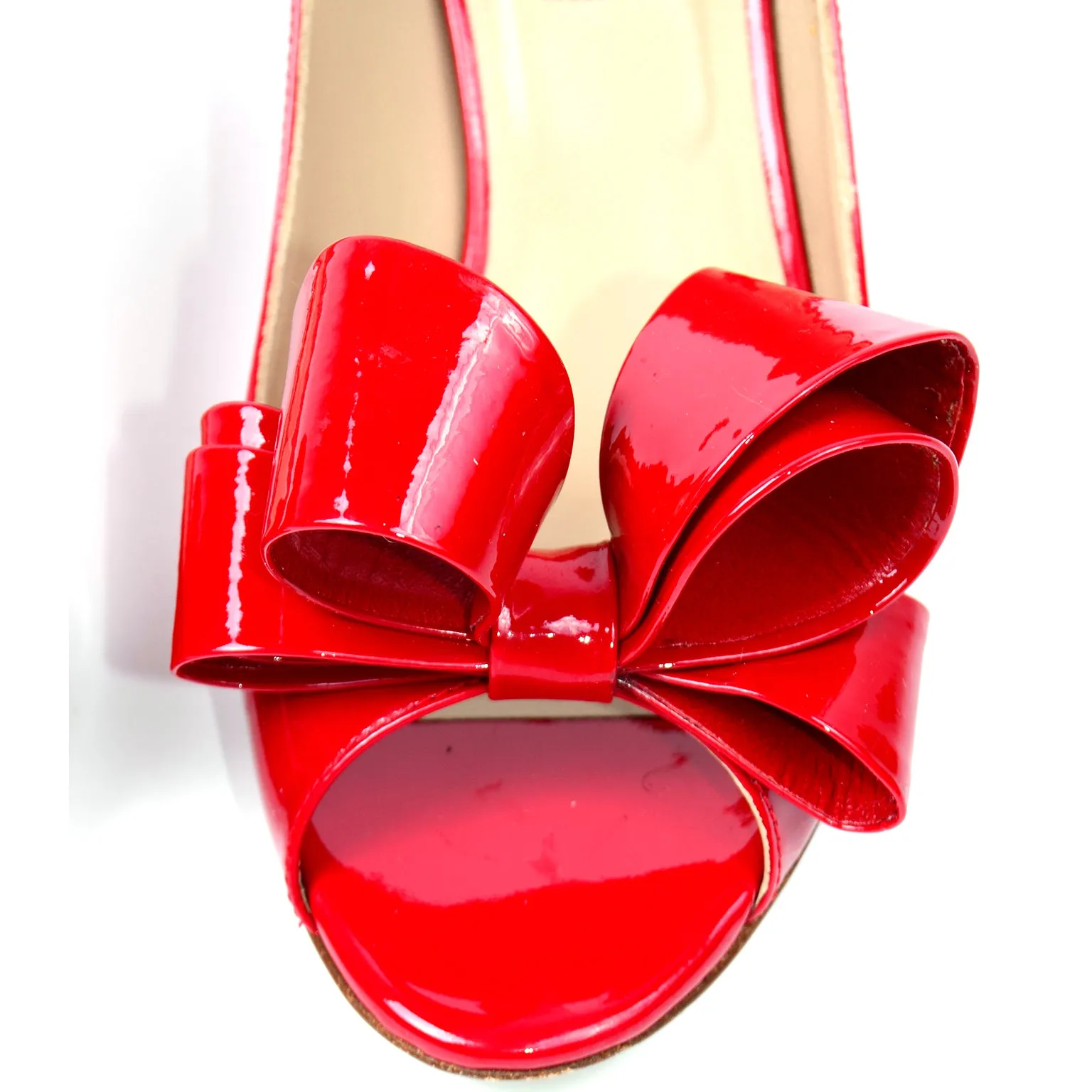 Valentino Red Patent Leather Bow Pumps Shoes W/ Heels