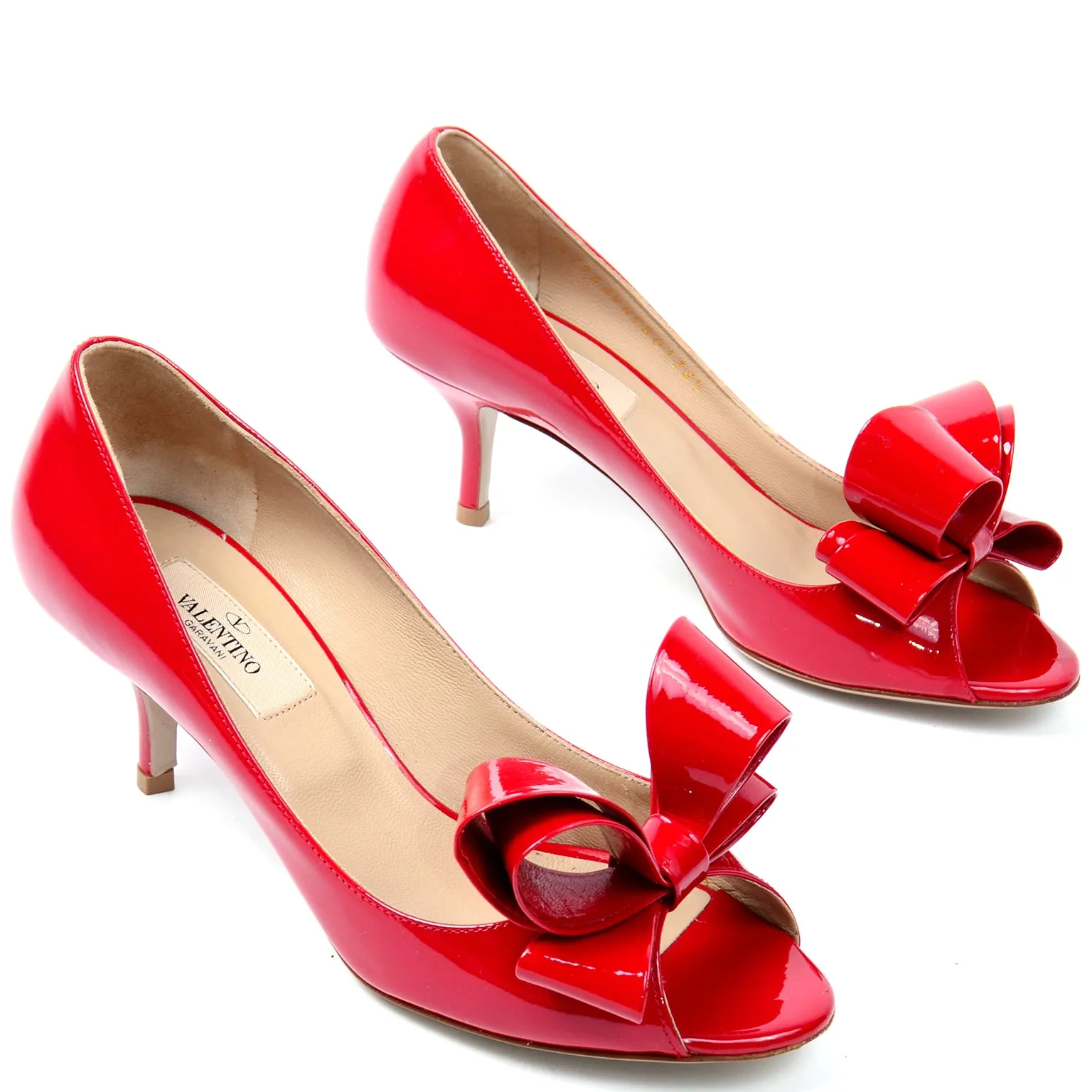 Valentino Red Patent Leather Bow Pumps Shoes W/ Heels