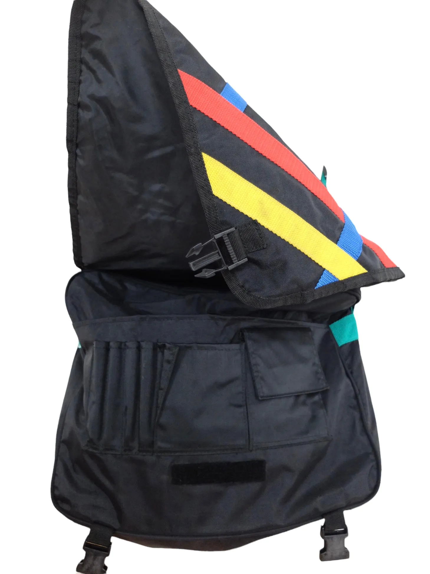 Vintage 80s Streetwear Bright Black & Multicoloured Athletic Sports Crossbody Messenger Bag