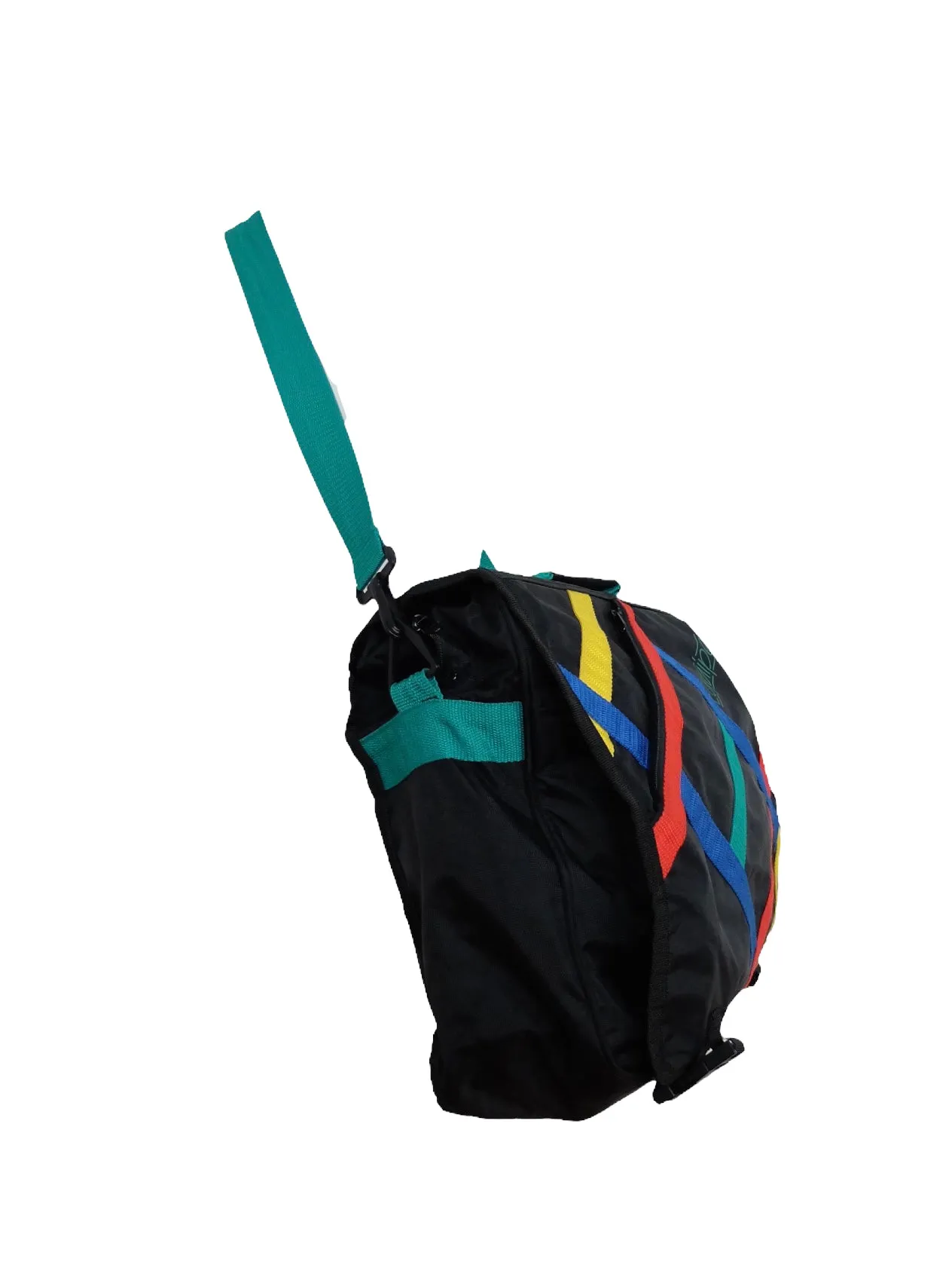 Vintage 80s Streetwear Bright Black & Multicoloured Athletic Sports Crossbody Messenger Bag