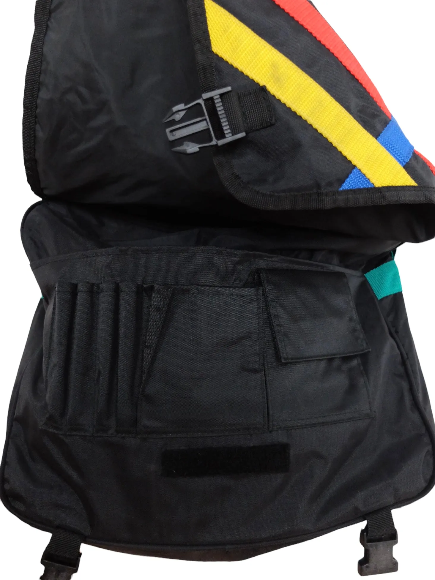 Vintage 80s Streetwear Bright Black & Multicoloured Athletic Sports Crossbody Messenger Bag