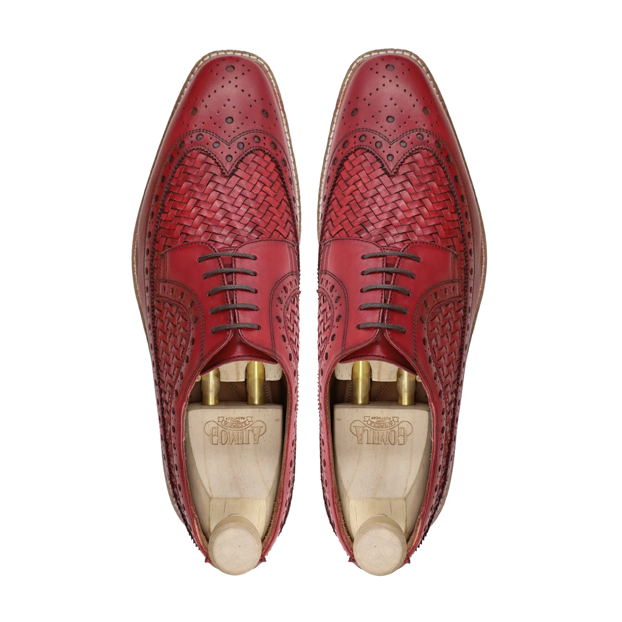 Waneta - Men's Oxblood Calf and Hand Woven Calf Leather Derby Shoe