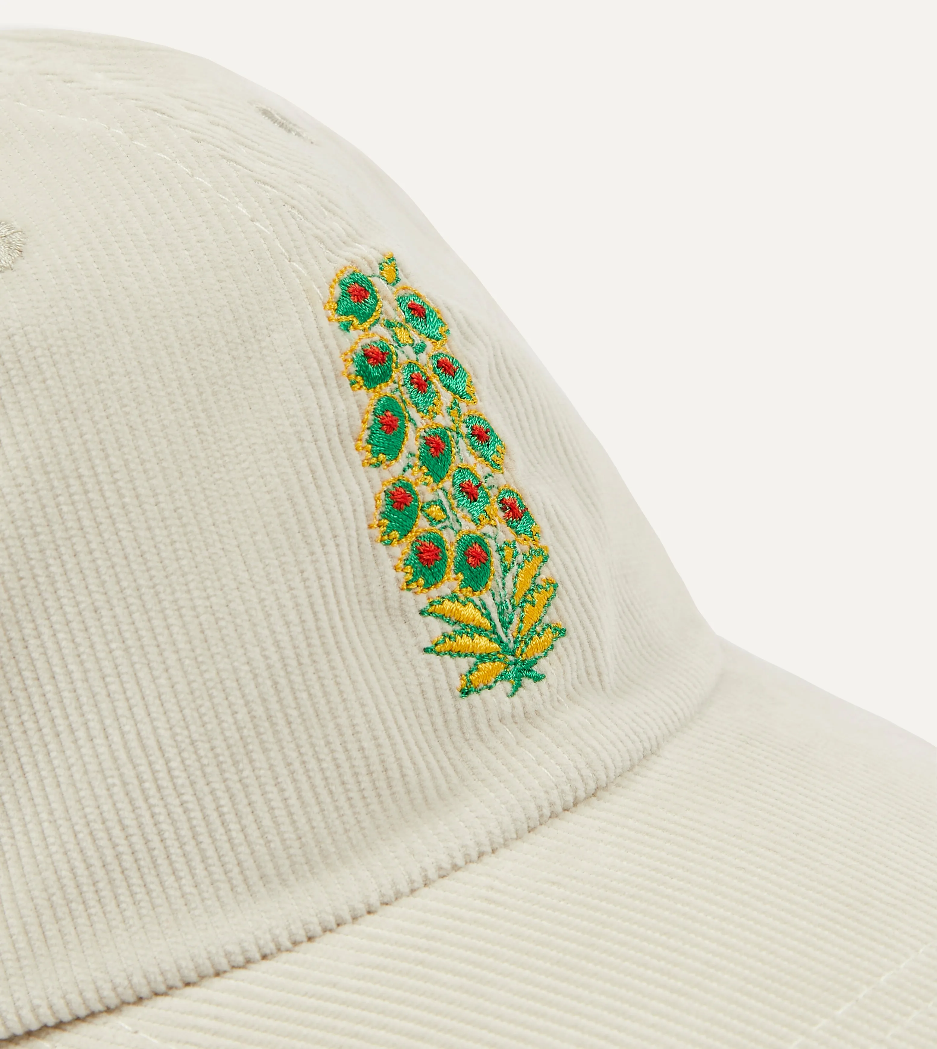 White Flowers Emblem Cotton Corduroy Baseball Cap