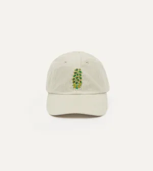 White Flowers Emblem Cotton Corduroy Baseball Cap