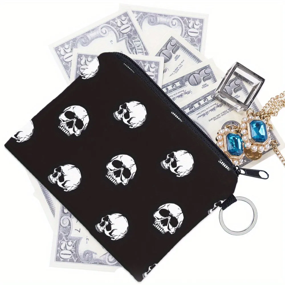 Women's Portable Coin Purse, Digital Printing Skull Pattern Coin Pouch, Multifunctional Key Card Bag Coin Bag Earphone Bag Holiday Gift