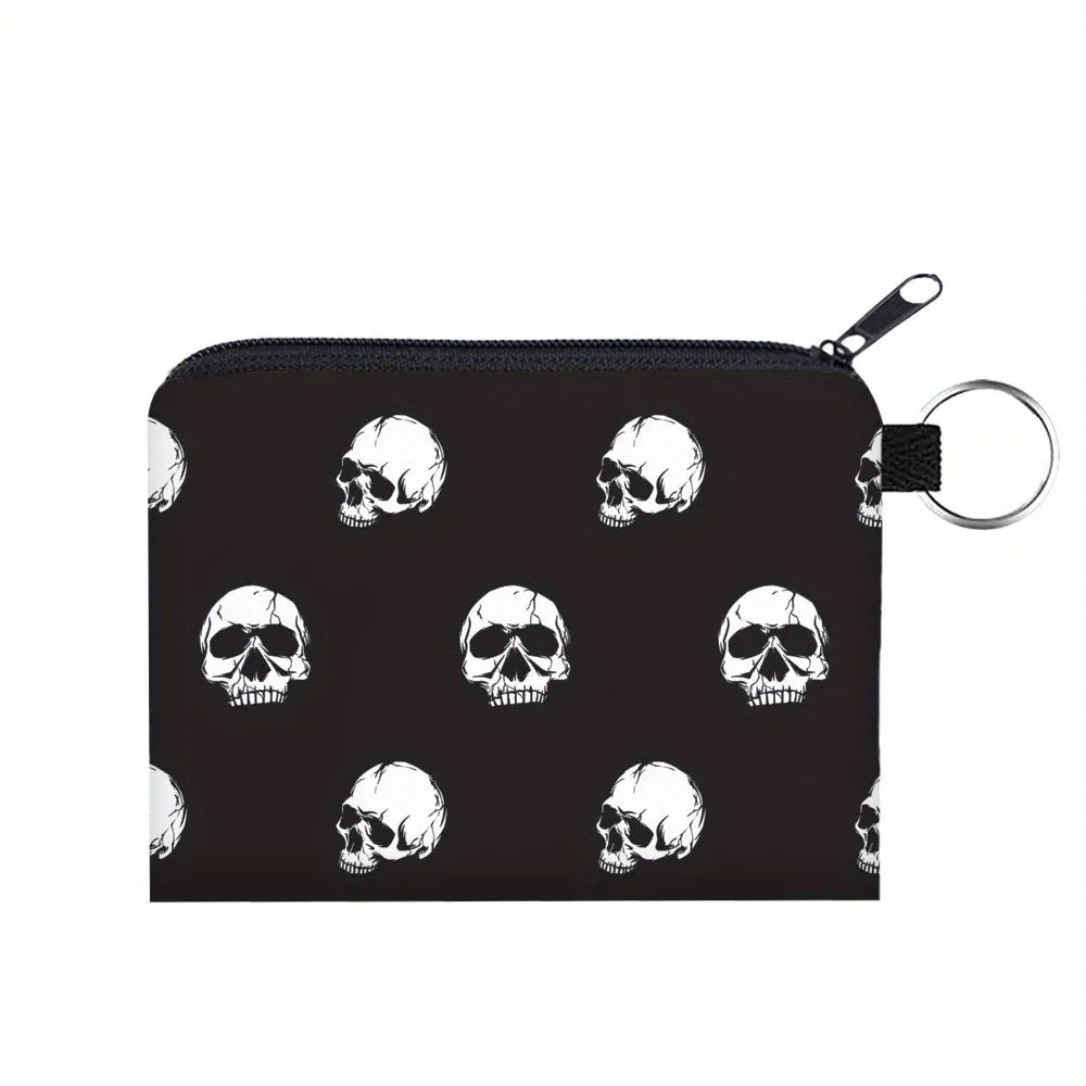 Women's Portable Coin Purse, Digital Printing Skull Pattern Coin Pouch, Multifunctional Key Card Bag Coin Bag Earphone Bag Holiday Gift