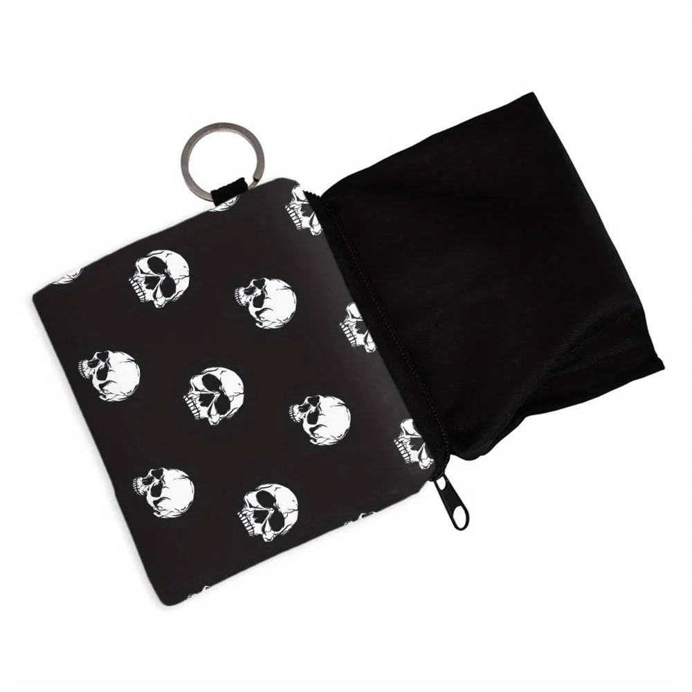 Women's Portable Coin Purse, Digital Printing Skull Pattern Coin Pouch, Multifunctional Key Card Bag Coin Bag Earphone Bag Holiday Gift