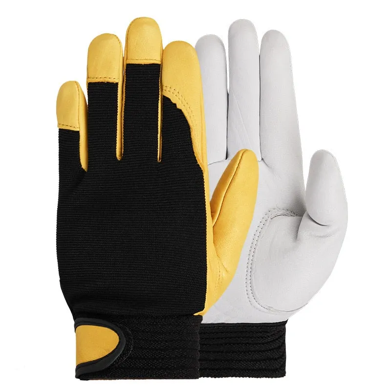 Work gloves leather workers work welding safety protection garden sports motorcycle driver wear-resistant gloves