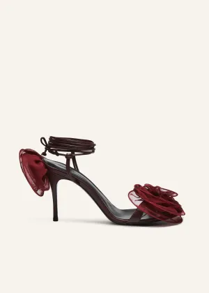 Wrap around double flower sandals in burgundy