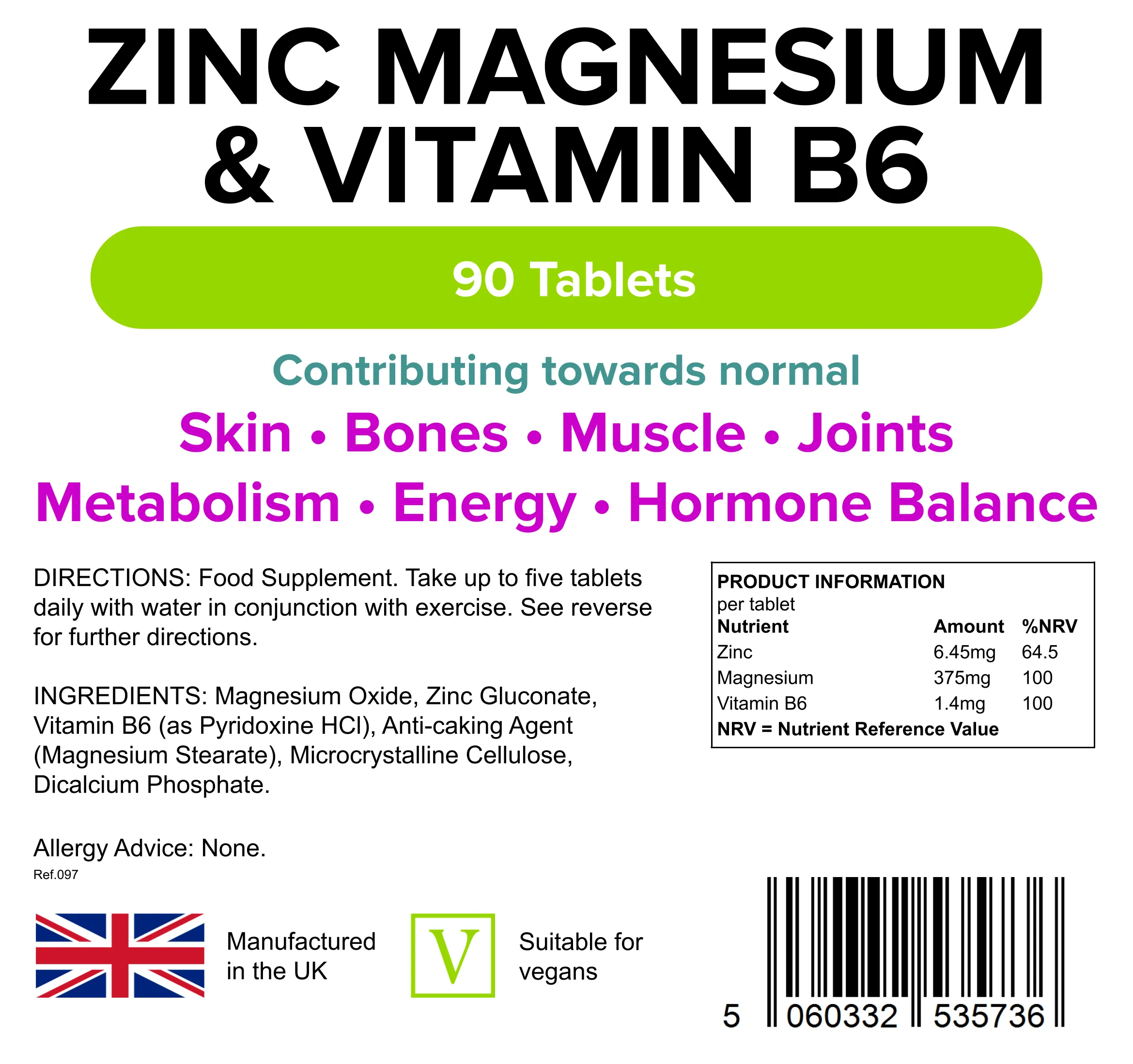 Zinc Magnesium & Vitamin B6 Tablets